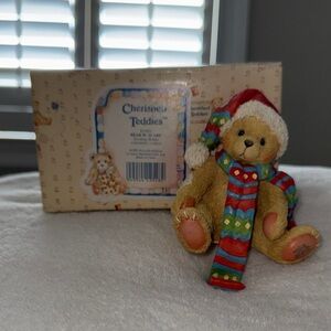 Cherished Teddies Festive Bear with Colorful Scarf stocking holder